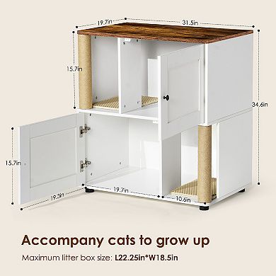 32" Storage Cabinet with Double Litter Box Enclosure with Shelve