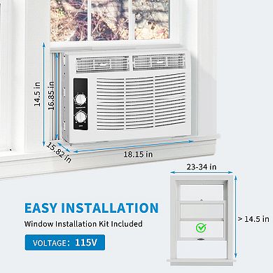 5000 BTU Window Air Conditioner Cools 150 Sq Ft Faster Cooling Adjustable Kit Mechanical Controls