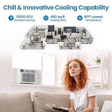 10000 BTU Window Air Conditioner 450 Sq Ft Remote Control 3 Speeds Auto Restart