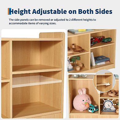 IDEALHOUSE 6-Shelf Toy & Book Organizer with Adjustable Dividers, Natural Finish