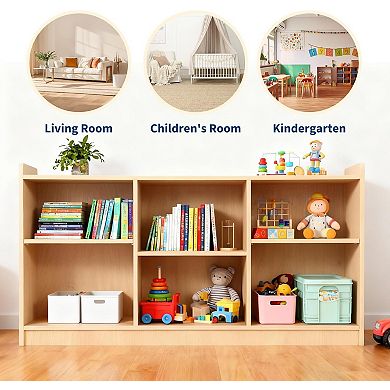 IDEALHOUSE 6-Shelf Toy & Book Organizer with Adjustable Dividers, Natural Finish