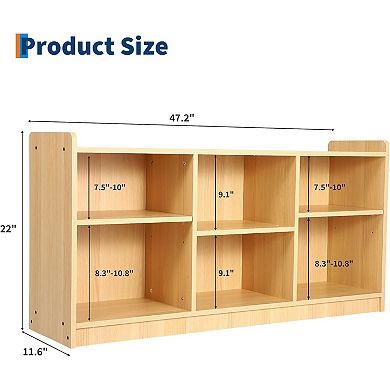 IDEALHOUSE 6-Shelf Toy & Book Organizer with Adjustable Dividers, Natural Finish