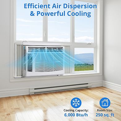 6000 BTU Window AC Unit 250 Sq Ft Remote 4 Modes Cooling Dry Fan Auto Low Noise without WIFI