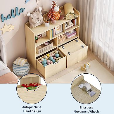 IDEALHOUSE Kids Toy Storage Cabinet with Drawers and Open Shelves
