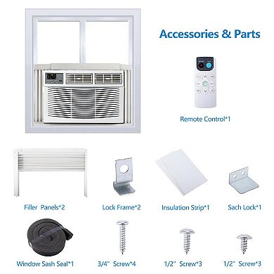 8000 BTU Window Air Conditioner for 350 Sq Ft Maintains View Ultra Quiet Energy Saving Easy Install