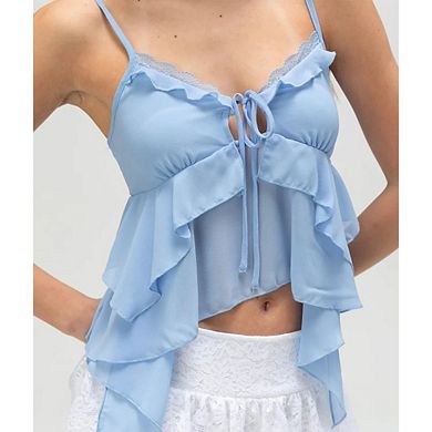 Women's Casual Y2K Tank Top Ruffled Camisole V-neck Backless Vet Tie up Irregular Top