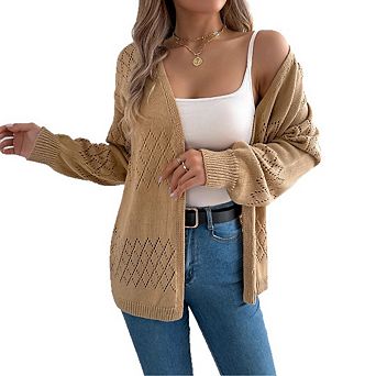 Women's Casual Hollow Out Long Cardigan Lantern Long Sleeve Cardigan Sweater