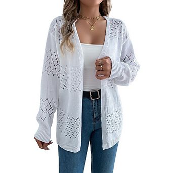 Women's Casual Hollow Out Long Cardigan Lantern Long Sleeve Cardigan Sweater