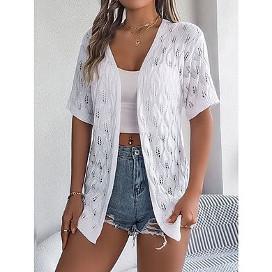 Lightweight Boho Crochet Cardigan for Women Short Sleeve Summer Kimonos Open Front Knitted Cardigans