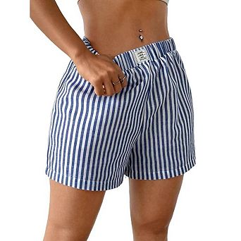 Women's Casual Striped Shorts Elastic Loose Cute Pajama Shorts Y2K Beach Vacation Wear