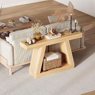IDEALHOUSE 2-Tier Console Table with Open Shelf, Trapezium Sofa Table