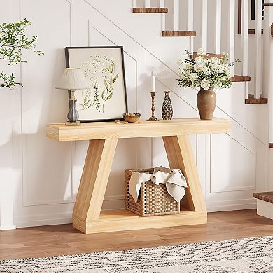 IDEALHOUSE 2-Tier Console Table with Open Shelf, Trapezium Sofa Table