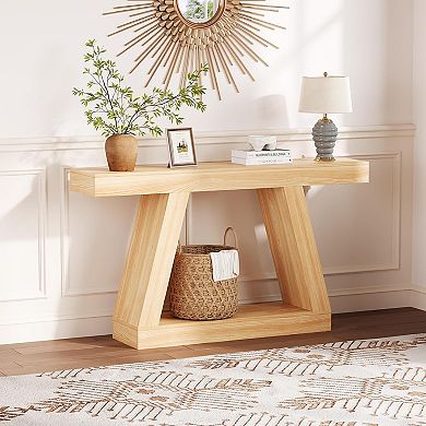 IDEALHOUSE 2-Tier Console Table with Open Shelf, Trapezium Sofa Table