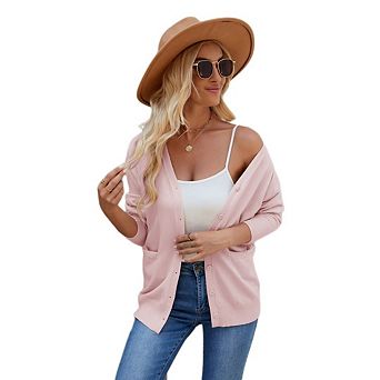 Women Chunky Knit Cardigan Sweater Long Sleeve V Neck Button up Cardigan with Pocket Sweater Coat