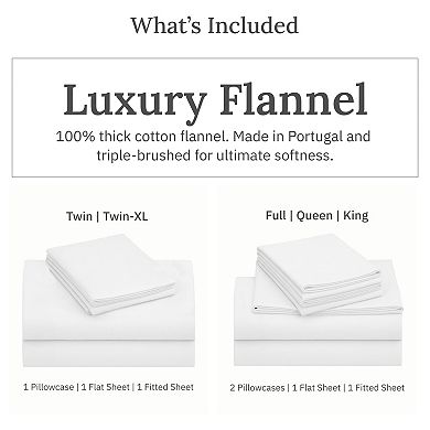 California Design Den 100% Cotton Thick, Triple-Brushed Flannel Sheet Set - Made In Portugal