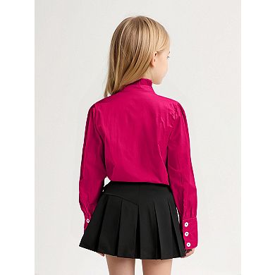 Girls Long Sleeve Blouse Button Down Shirts Ruffle Design Tops Premium Cotton Fall Summer Outfit