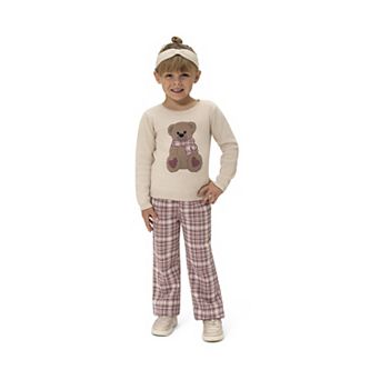 Girls 4-6 Little Lass 3 pc Bear Sweater & Plaid Pants Set