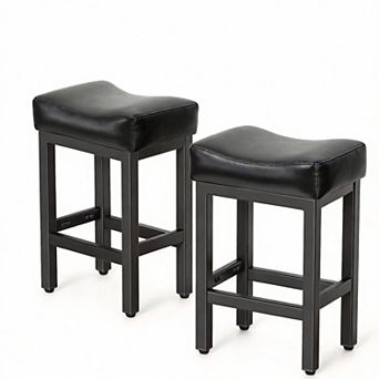 Two heavy metal base bar stools; dining chairs. Equipped with thick saddle-shaped seats.