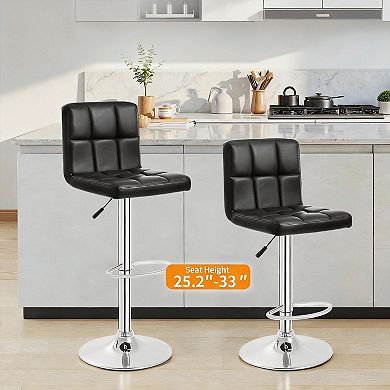 Two adjustable PU leather swivel bar stools; dining chairs with footrests, suitable for the kitchen