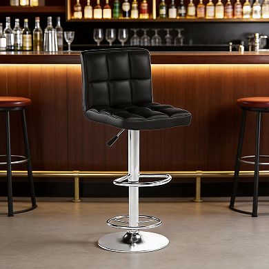 Two adjustable PU leather swivel bar stools; dining chairs with footrests, suitable for the kitchen