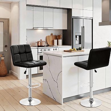 Two adjustable PU leather swivel bar stools; dining chairs with footrests, suitable for the kitchen