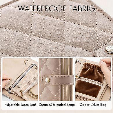 Travel Jewelry Organizer: Portable, Adjustable, Waterproof, 5 Pages, Velvet Pouch