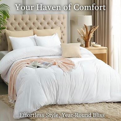 3-Piece Queen Duvet Cover Set with Zipper, Soft Brushed Microfiber, White