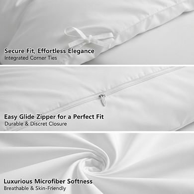 3-Piece Queen Duvet Cover Set with Zipper, Soft Brushed Microfiber, White