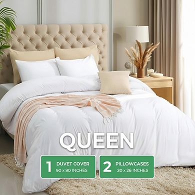 3-Piece Queen Duvet Cover Set with Zipper, Soft Brushed Microfiber, White