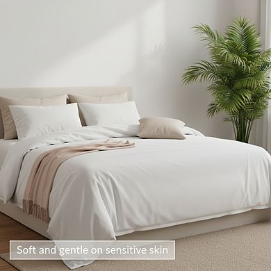 3-Piece Queen Duvet Cover Set with Zipper, Soft Brushed Microfiber, White