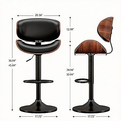 2 swivel and height-adjustable mid-century modern PU leather bar stools and dining chairs