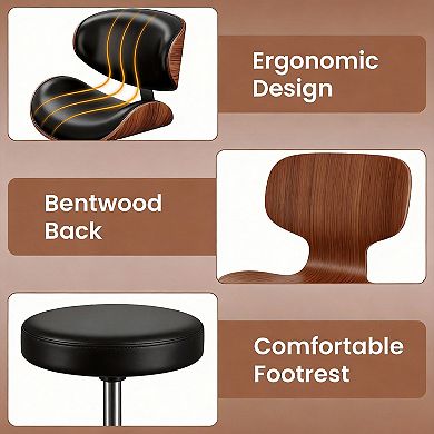 2 swivel and height-adjustable mid-century modern PU leather bar stools and dining chairs