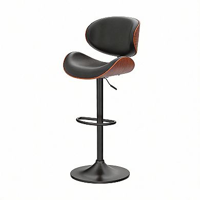 2 swivel and height-adjustable mid-century modern PU leather bar stools and dining chairs