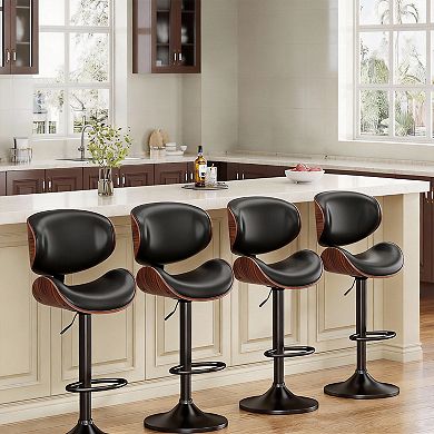 2 swivel and height-adjustable mid-century modern PU leather bar stools and dining chairs