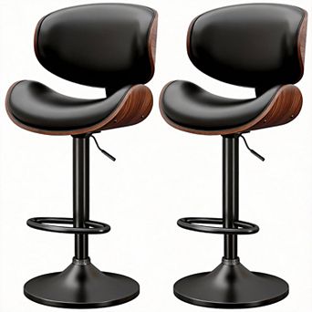 2 swivel and height-adjustable mid-century modern PU leather bar stools and dining chairs