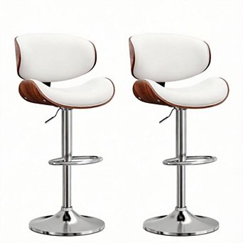 2 swivel and height-adjustable mid-century modern PU leather bar stools and dining chairs