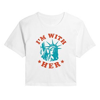 Juniors' I'm With Her Statue of Liberty Graphic Cropped Tee
