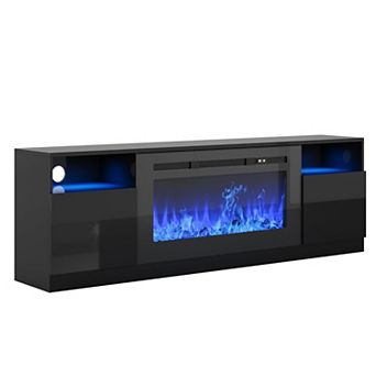 70 in Entertainment Center with 36 in Electric Fireplace 12 LED Colors Black