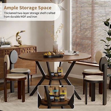 42-inch round dining table, country style, with storage, space-saving