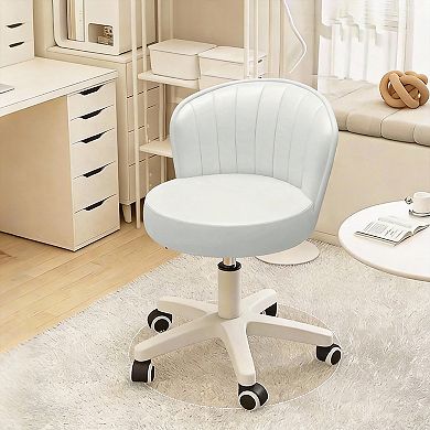 360° rotation; adjustable height, PU leather back, chair with wheels.
