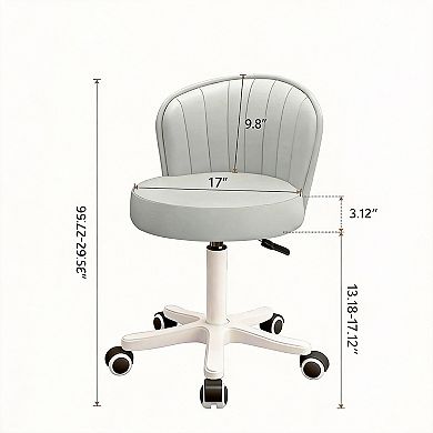 360° rotation; adjustable height, PU leather back, chair with wheels.