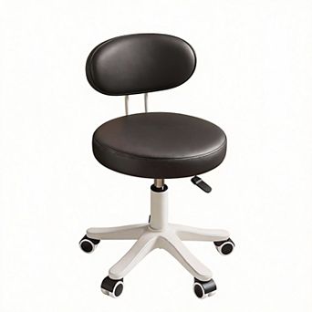 360° rotation; adjustable height, PU leather back, chair with wheels.