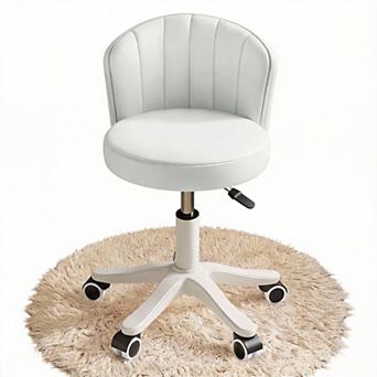 360° rotation; adjustable height, PU leather back, chair with wheels.