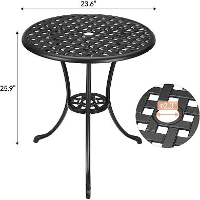Garvee 24" Round Patio Bistro Table Cast Aluminum Outdoor Cafe Table Black