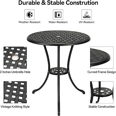 Garvee 24" Round Patio Bistro Table Cast Aluminum Outdoor Cafe Table Black