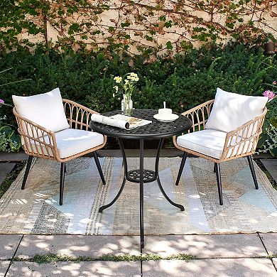 Garvee 24" Round Patio Bistro Table Cast Aluminum Outdoor Cafe Table Black