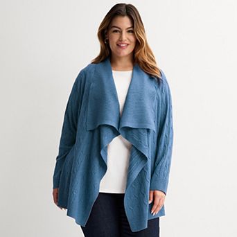 Plus Size Croft & Barrow® Cabled Waterfall Cardigan Sweater