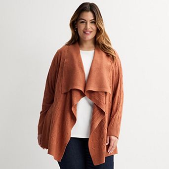 Plus Size Croft & Barrow® Cabled Waterfall Cardigan Sweater