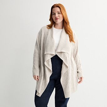 Plus Size Croft & Barrow® Cabled Waterfall Cardigan Sweater