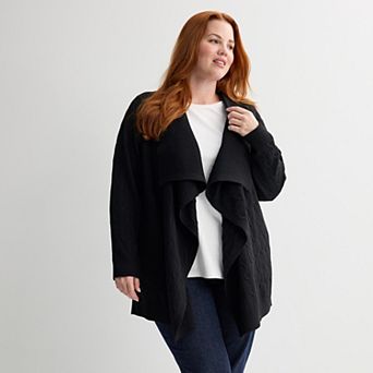 Plus Size Croft & Barrow® Cabled Waterfall Cardigan Sweater